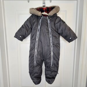 Canadiana Baby Grey Buffalo Plaid Fleece Lined Bunting Suit Cozy Size 3-6 M